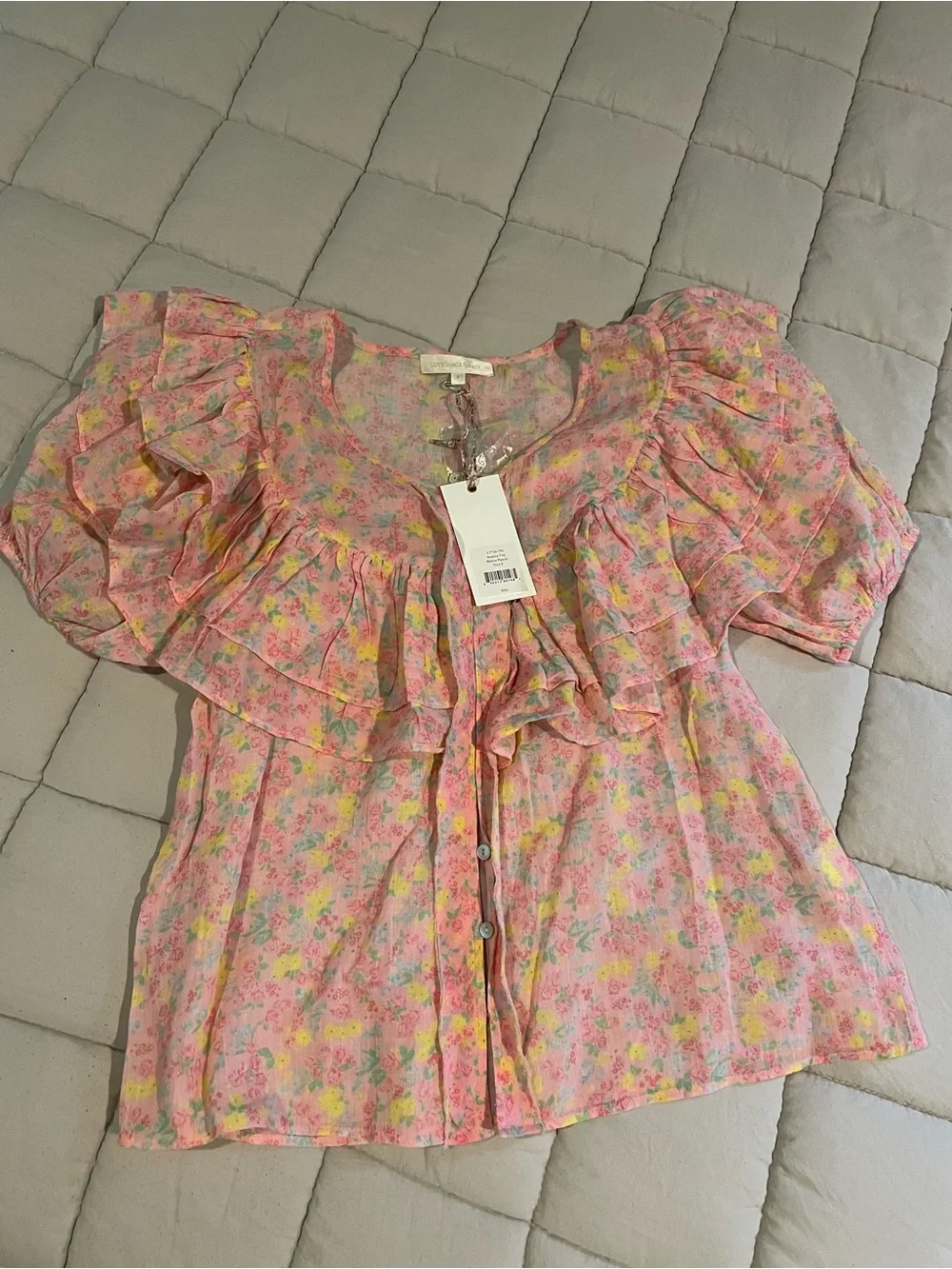 LoveShackFancy Amora Blouse Size Small NWT melon punch